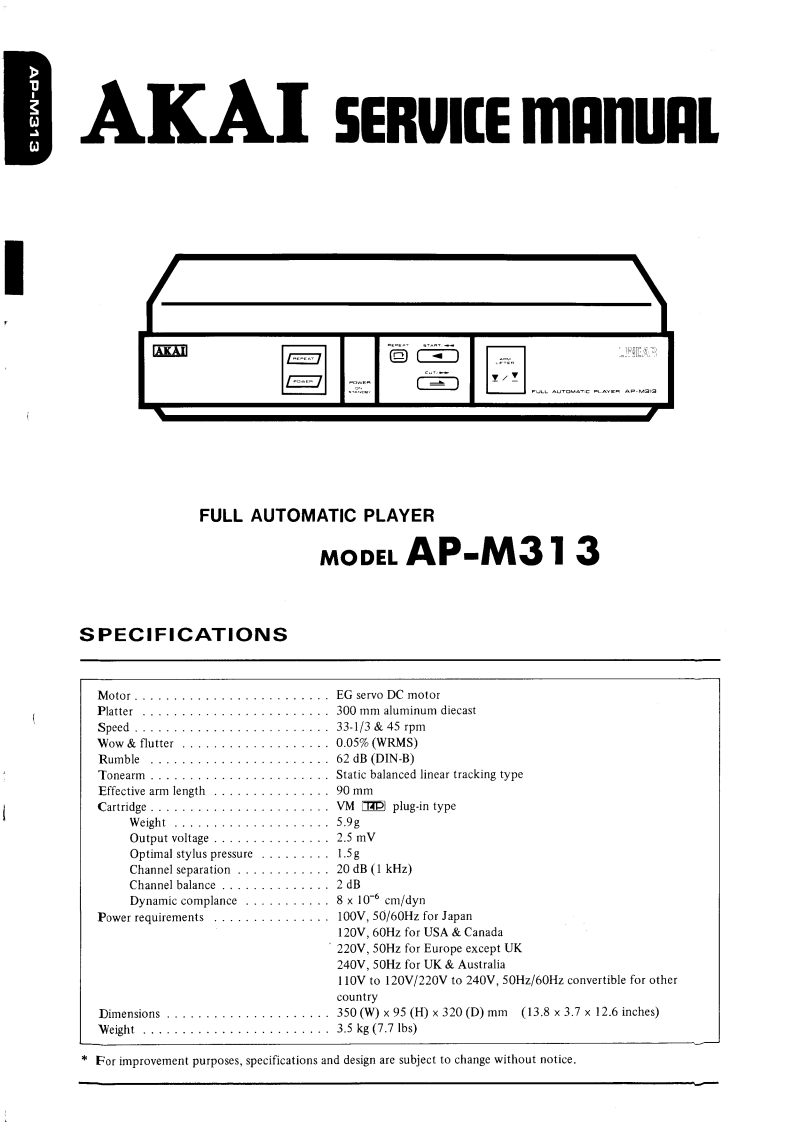 Akai-APM313-tt-维修说明书手册含电器原理图