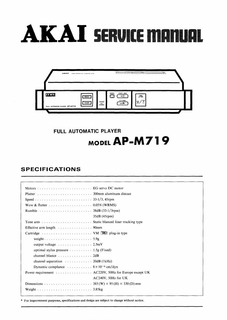 Akai-APM719-tt-维修说明书手册含电器原理图