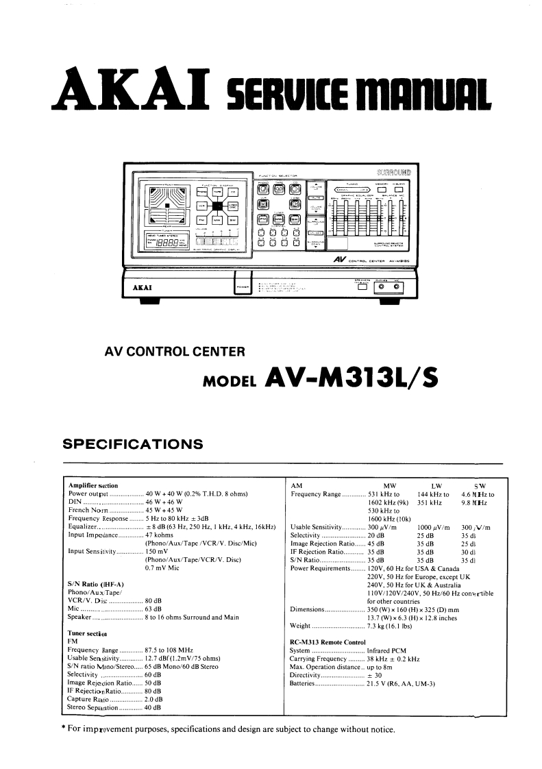 Akai-AVM313L-avr-维修说明书手册含电器原理图