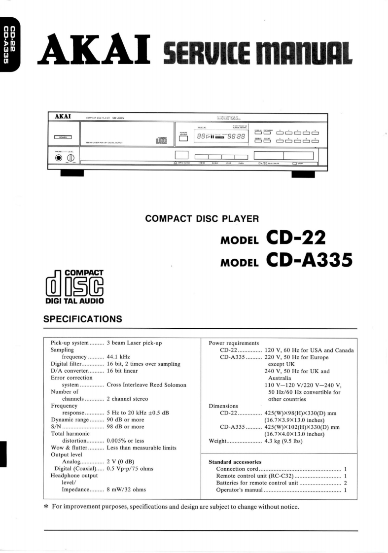 Akai-CD22-cd-维修说明书手册含电器原理图