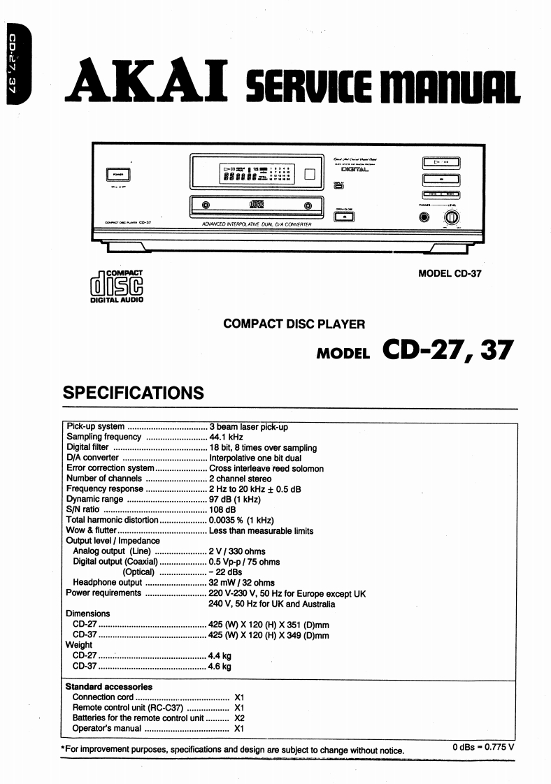 Akai-CD27-cd-维修说明书手册含电器原理图