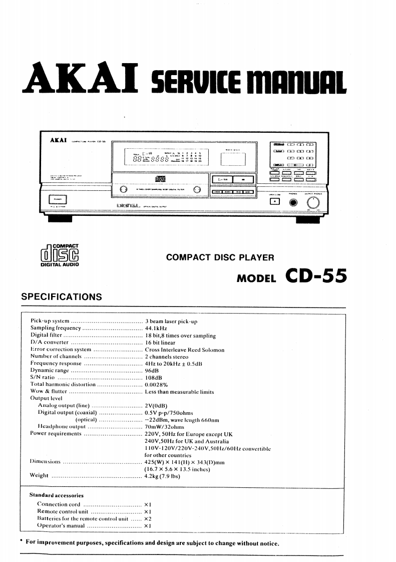 Akai-CD55-cd-维修说明书手册含电器原理图