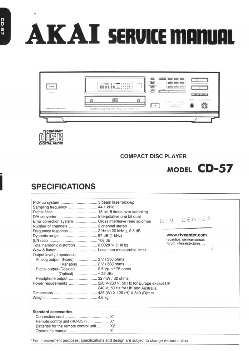 Akai-CD57-cd-维修说明书手册含电器原理图