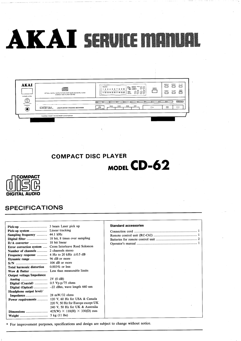 Akai-CD62-cd-维修说明书手册含电器原理图
