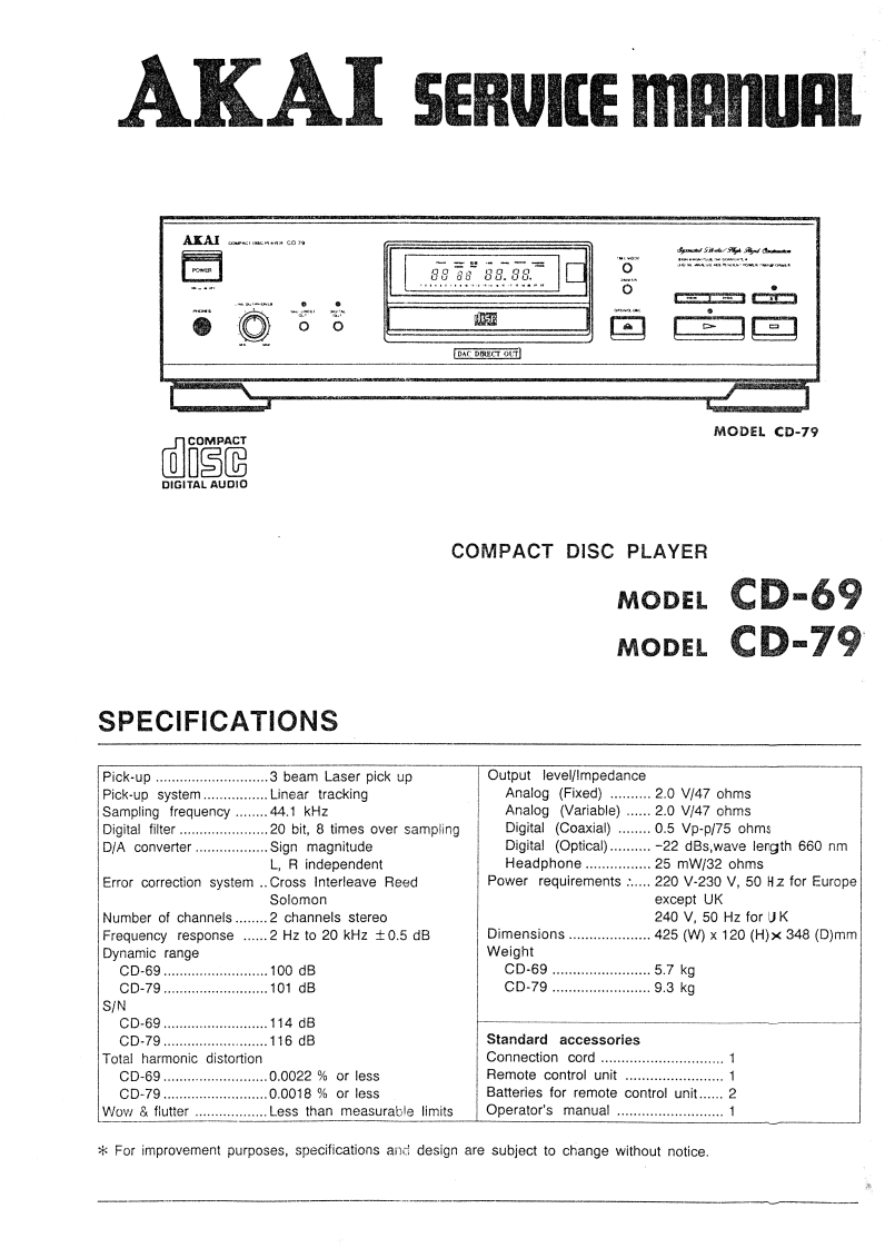 Akai-CD69-cd-维修说明书手册含电器原理图