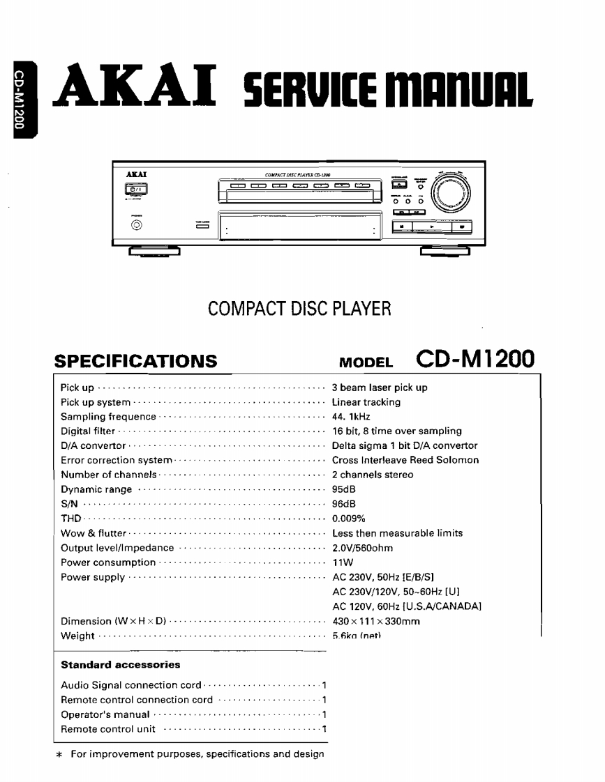 Akai-CDM1200-cd-维修说明书手册含电器原理图