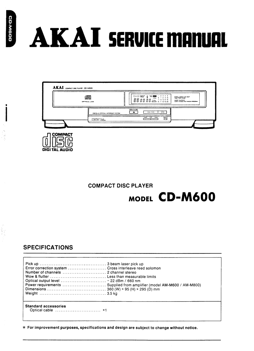 Akai-CDM600-cd-维修说明书手册含电器原理图