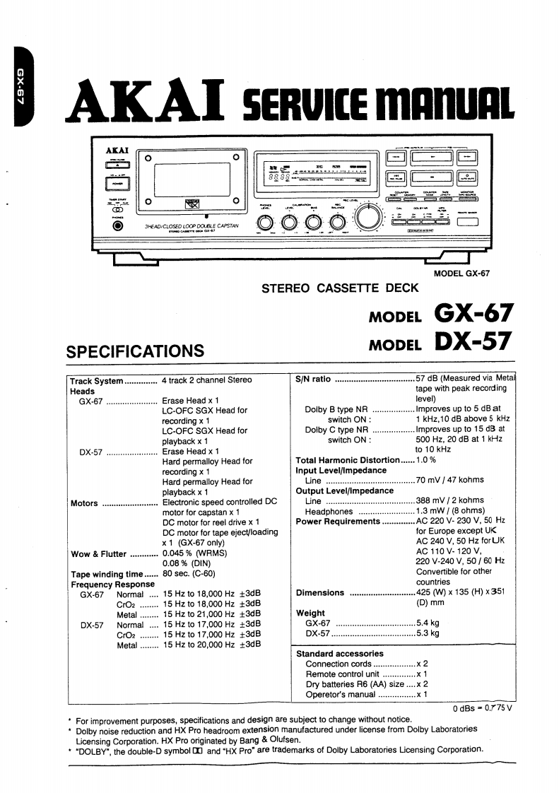 Akai-DX57-tape-维修说明书手册含电器原理图