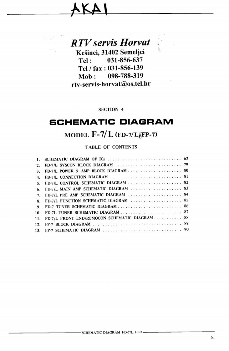 Akai-F7L-rec-电气原理图手册