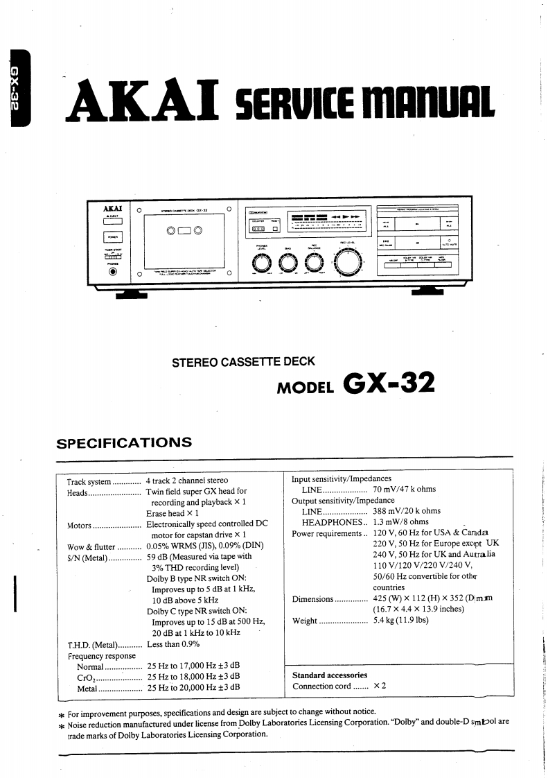 Akai-GX32-tape-维修说明书手册含电器原理图