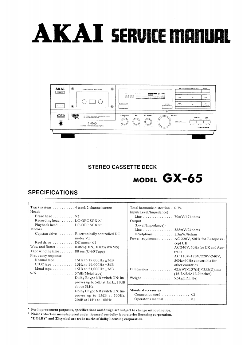 Akai-GX65-tape-维修说明书手册含电器原理图
