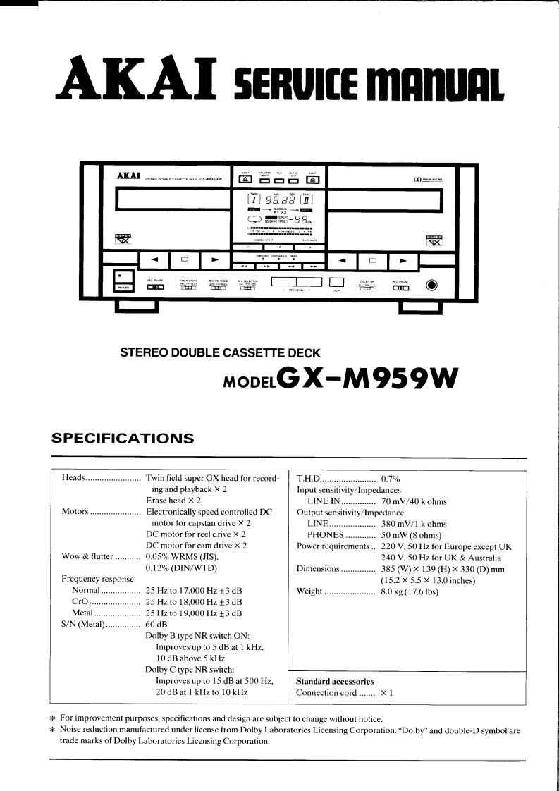 Akai-GXM959W-tape-维修说明书手册含电器原理图