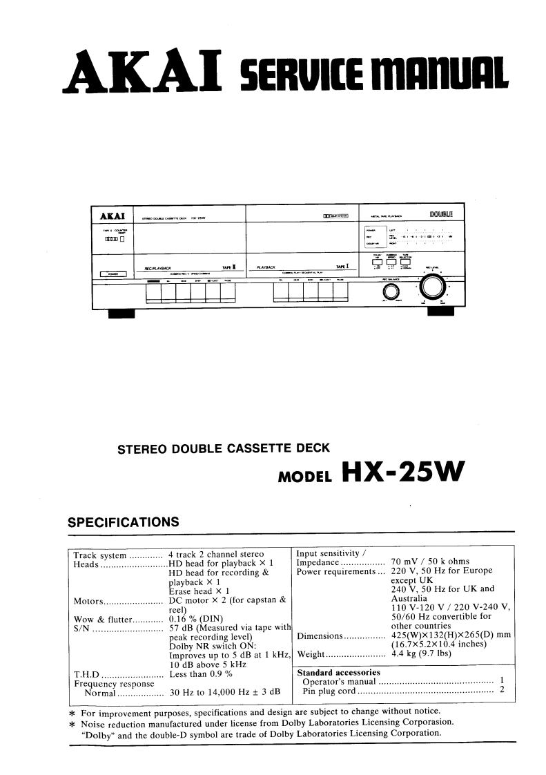 Akai-HX25W-tape-维修说明书手册含电器原理图