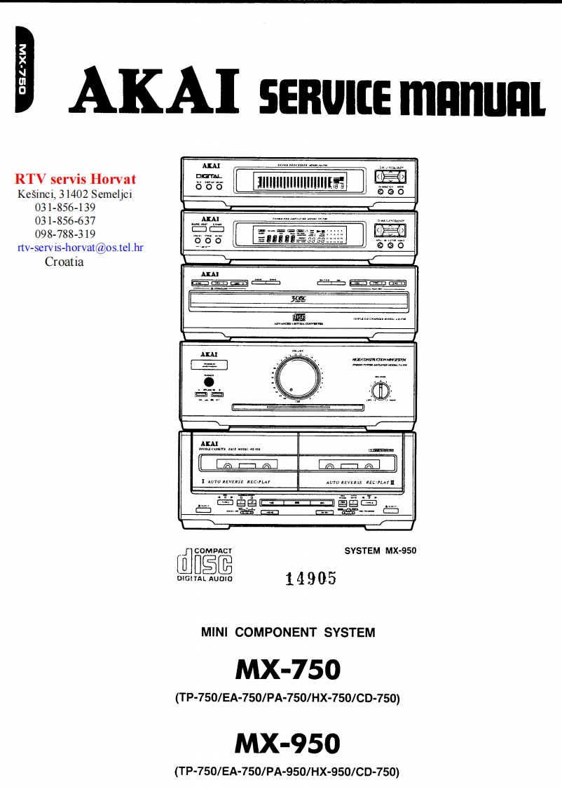 Akai-HX750-tape-维修说明书手册含电器原理图