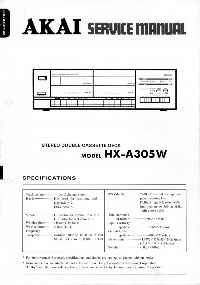 Akai-HXA305W-tape-维修说明书手册含电器原理图