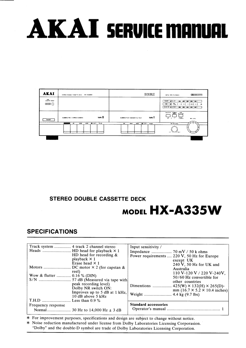 Akai-HXA335W-tape-维修说明书手册含电器原理图