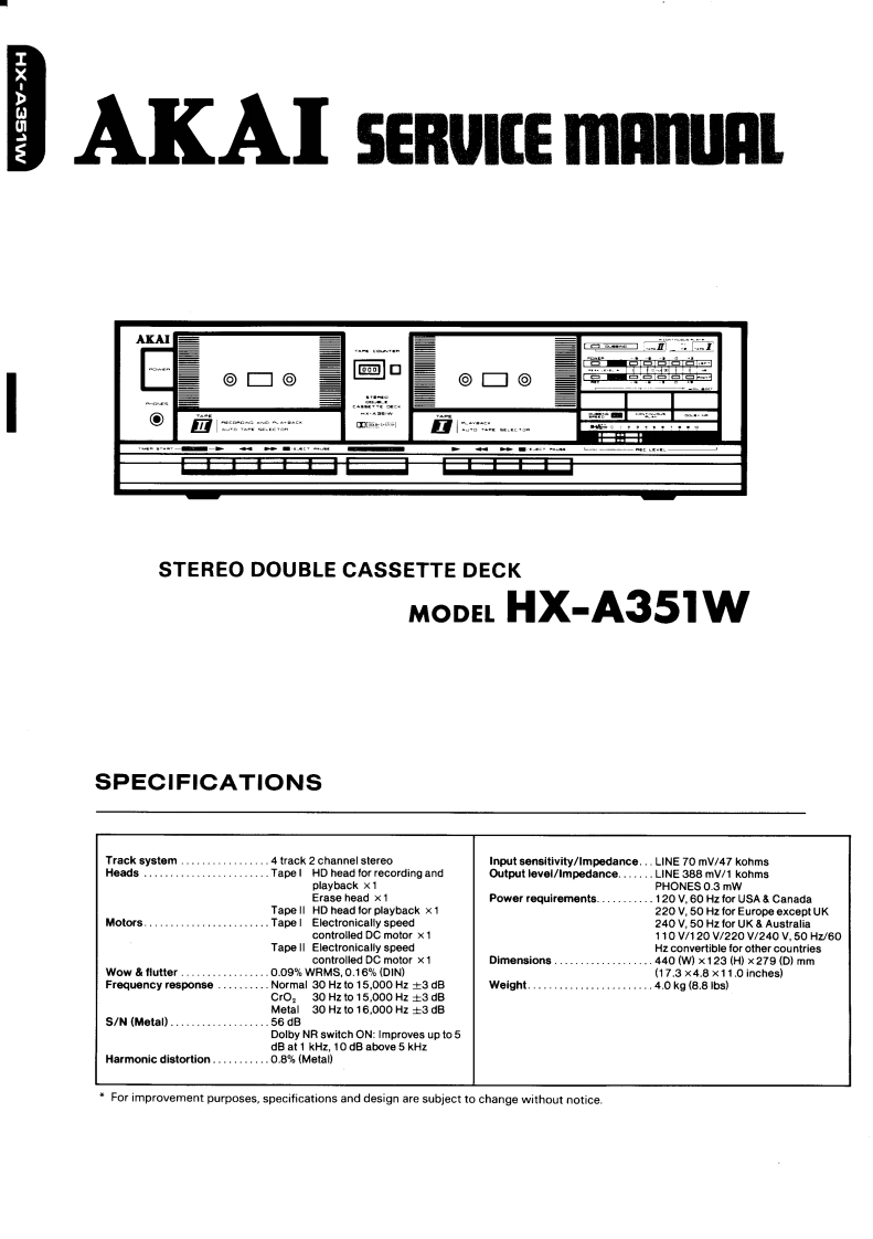 Akai-HXA351W-tape-维修说明书手册含电器原理图