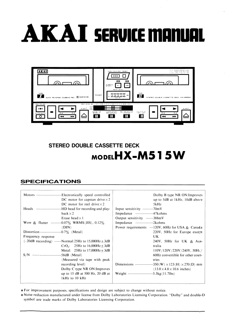 Akai-HXA515W-tape-维修说明书手册含电器原理图