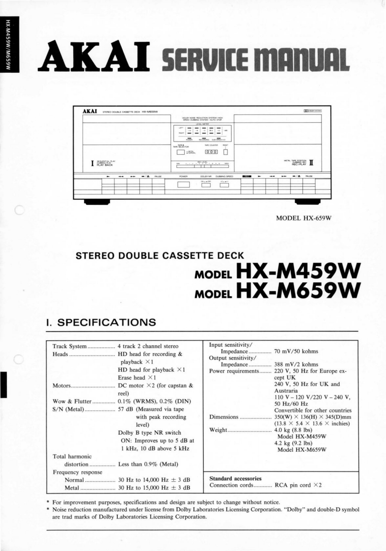 Akai-HXM659W-tape-维修说明书手册含电器原理图