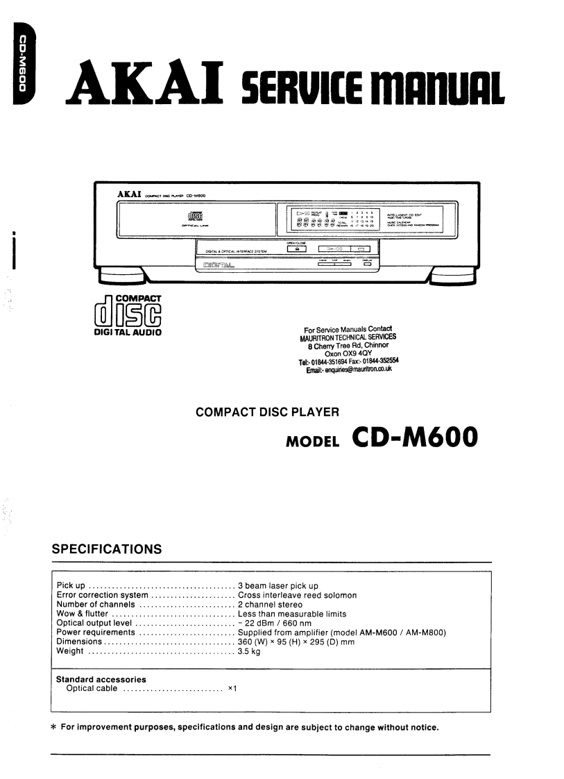 Akai-M600-cd-维修说明书手册含电器原理图
