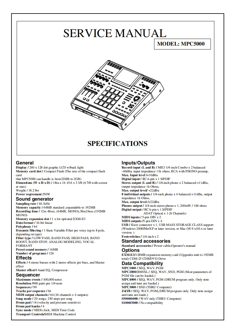 Akai-MPC5000-mpc-维修说明书手册含电器原理图