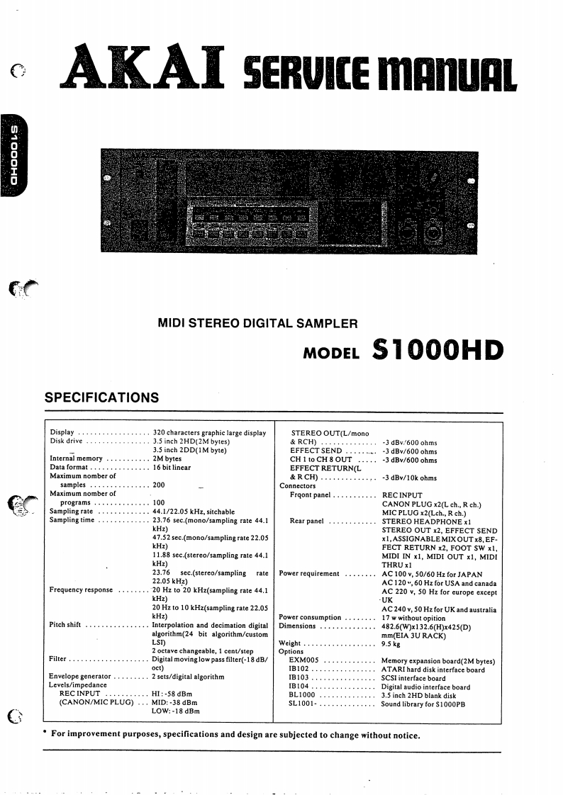 Akai-S1000HD-mds-维修说明书手册含电器原理图