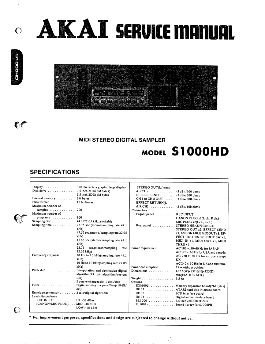 Akai-S1000HD-msds-维修说明书手册含电器原理图