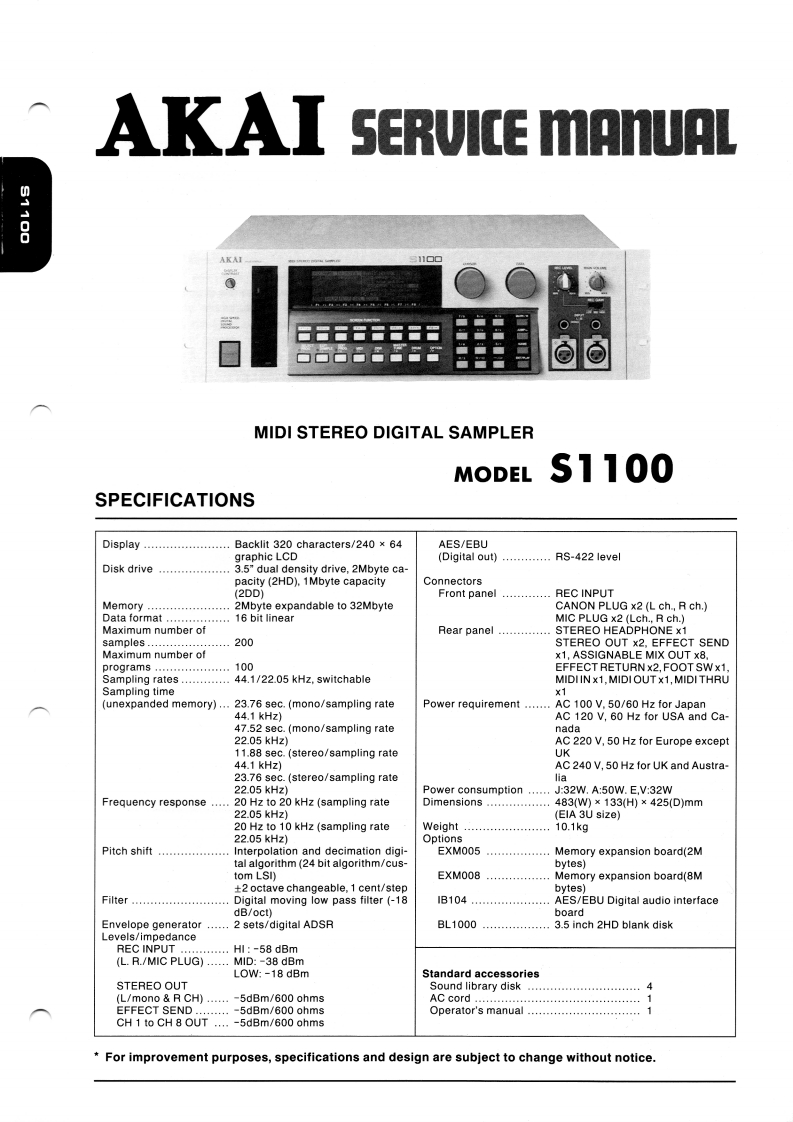 Akai-S1100-msds-维修说明书手册含电器原理图