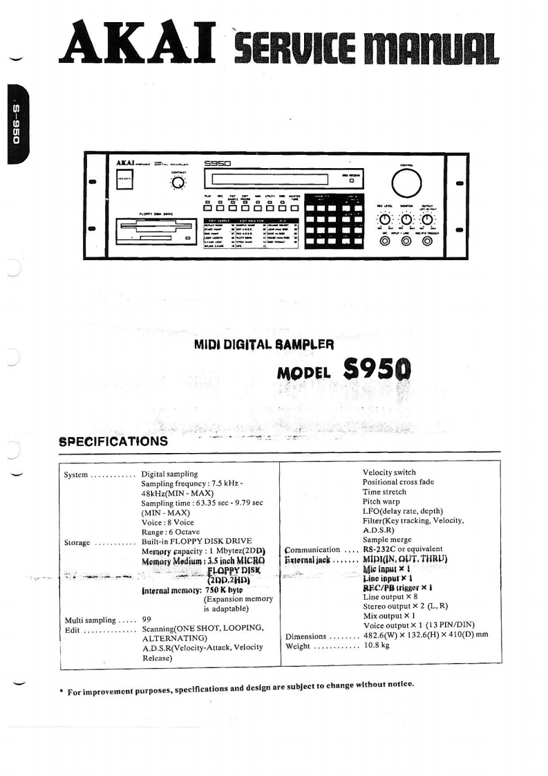 Akai-S950-mds-维修说明书手册含电器原理图
