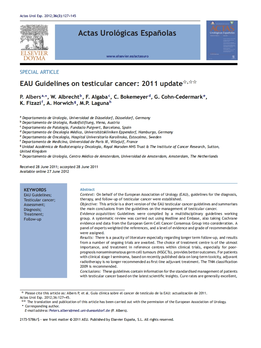 Albers-P-et-al.-Act-Urol-Esp-2012-363127-EAU-Guidelines-on-testicular-cancer-2011-update