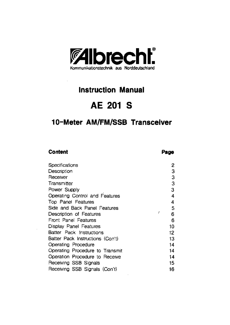 Albrecht_AE201S_Manual操作说明书手册