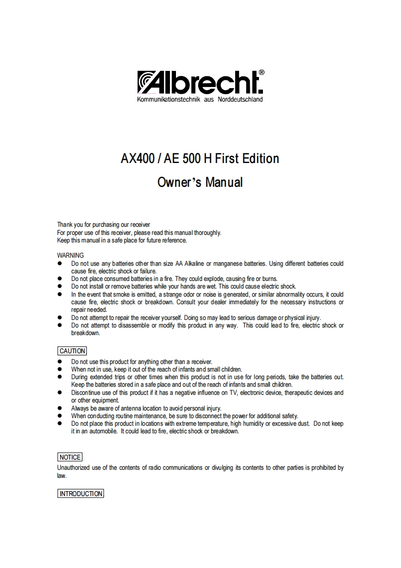 Albrecht_AE500H_Manual操作说明书手册