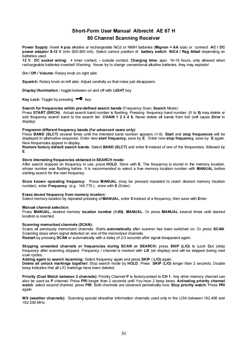 Albrecht_AE67H_Short-Form_Manual操作说明书手册