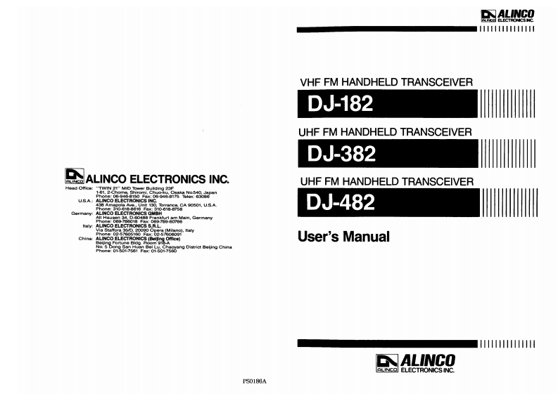 Alinco---DJ-182-Instruction-Manual操作说明书手册