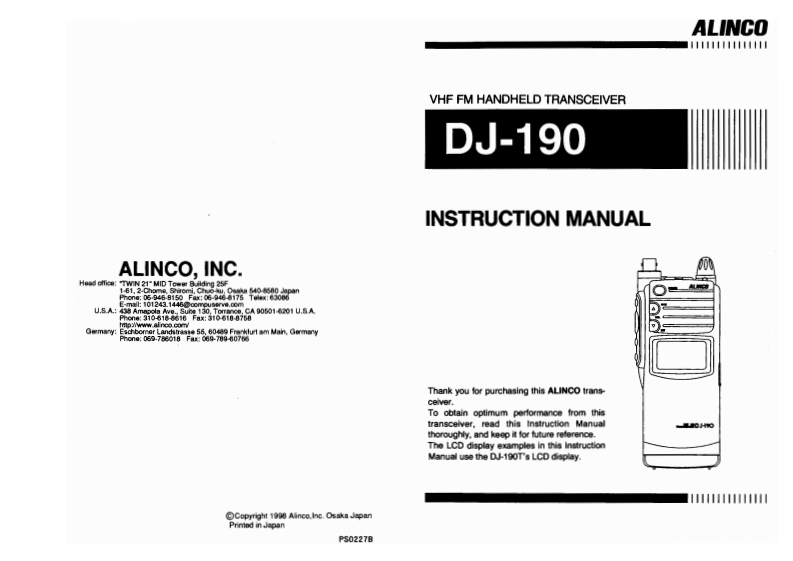 Alinco---DJ-190-Instruction-Manual操作说明书手册