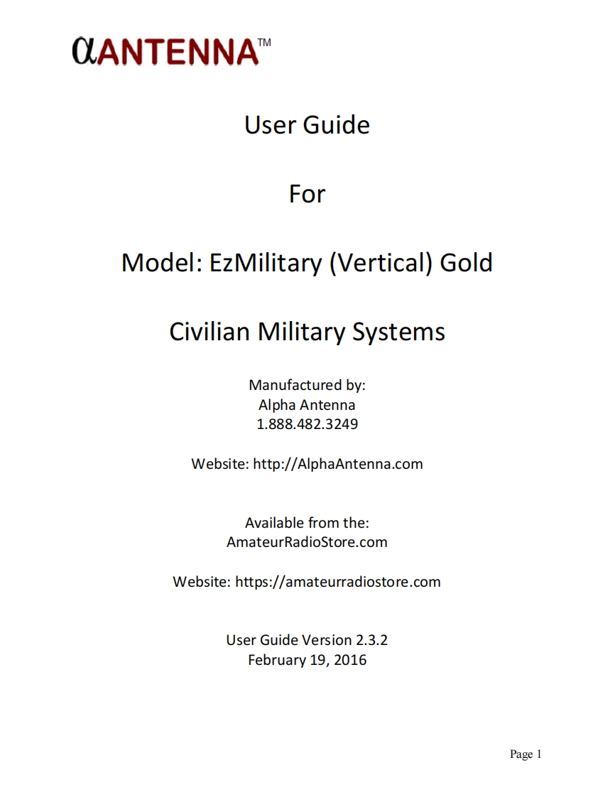 Alpha_Antenna_EzMilitary_Gold_使用说明书手册_2016