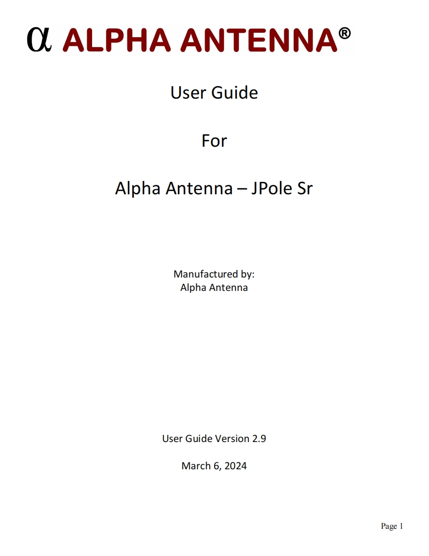 Alpha_Antenna_JPole_Sr_使用说明书手册_2024