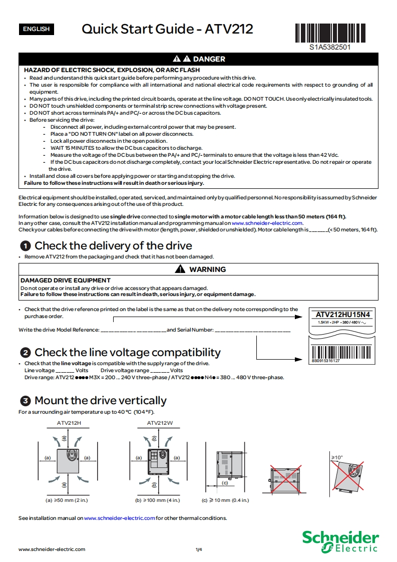 AltivarDriveManual调试说明书手册s-Altivar212-atv212_quick_start_en_s1a53825_01