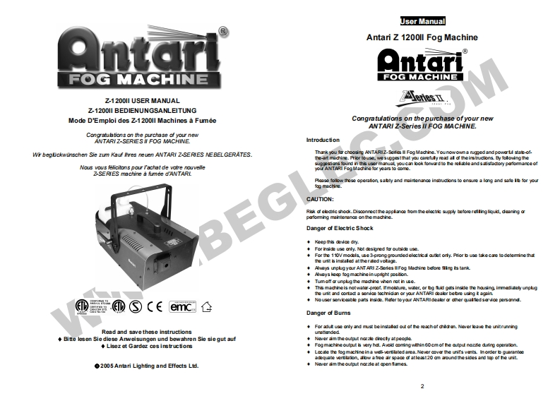 Antari_Z1200_使用说明书手册