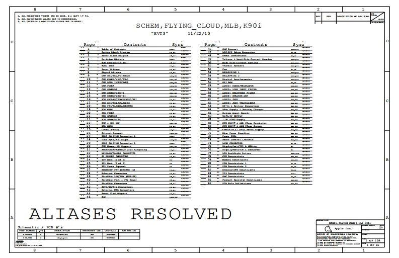 Apple-Macbook-Pro-A1278_FLYING_CLOUD_MLB_K90i_EVT3_051-8658_RevD笔记本电器原理图