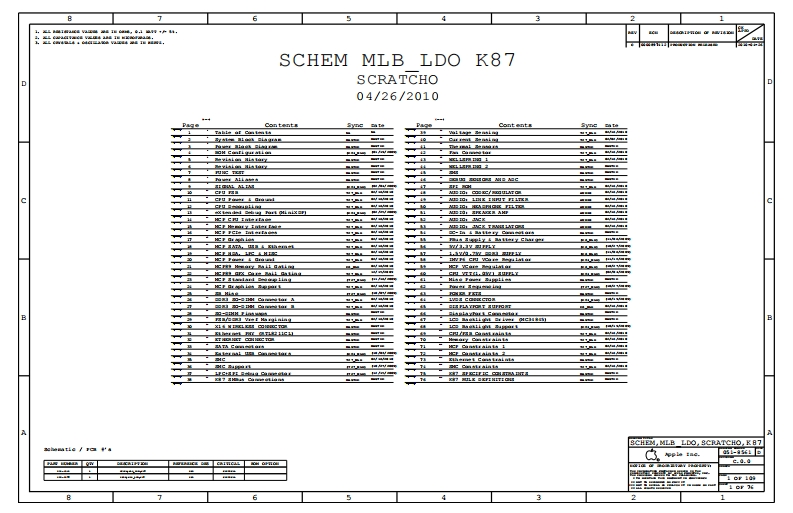 Apple-Macbook-Unibody-A1342_K87_MLB_LDO_SCRATCHO_051-8561_RevC.0.0笔记本电器原理图