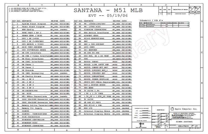 Apple_SANTANA-M51_MLB_EVT_051-7039_Rev17笔记本电器原理图