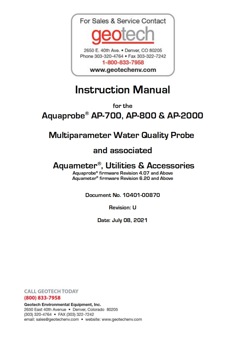 Aquaread_AP-700-800-2000_使用说明书手册