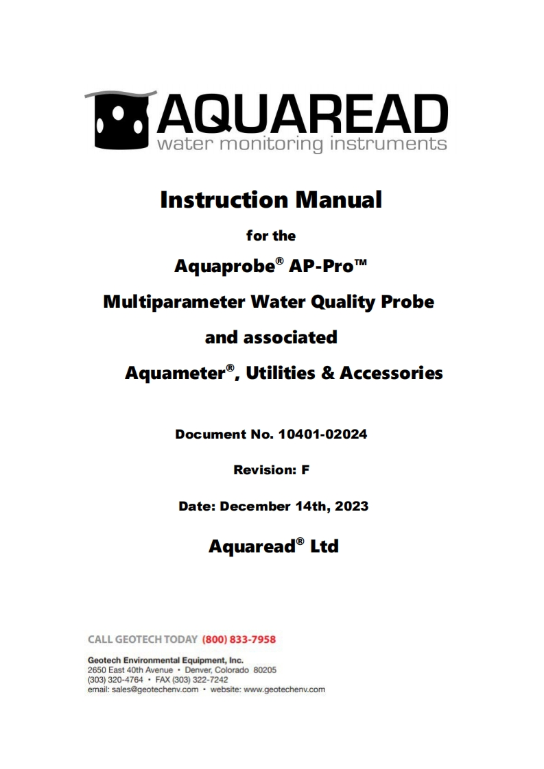 Aquaread_AP_PRO_使用说明书手册