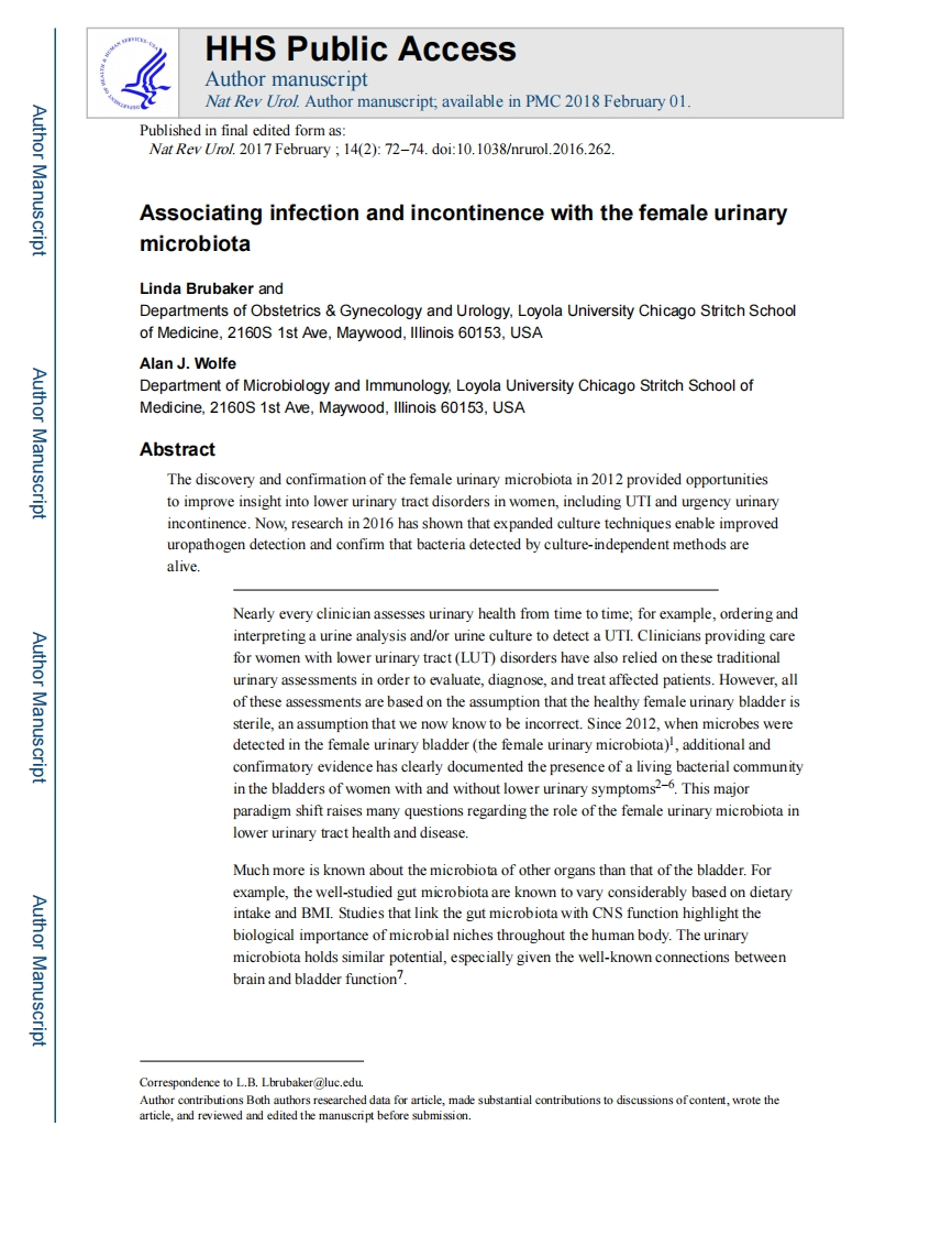 Associating-infection-and-incontinence-with-the-female-urinary