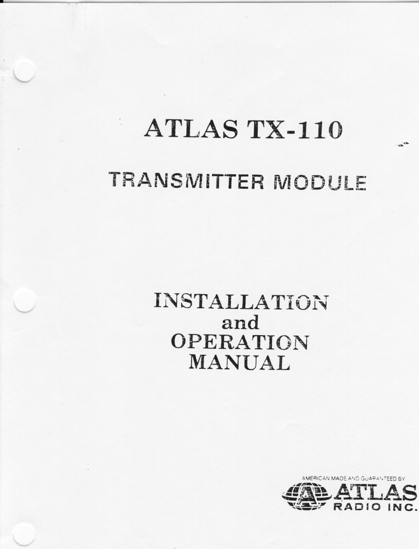 Atlas_TX-110_Manual操作说明书手册
