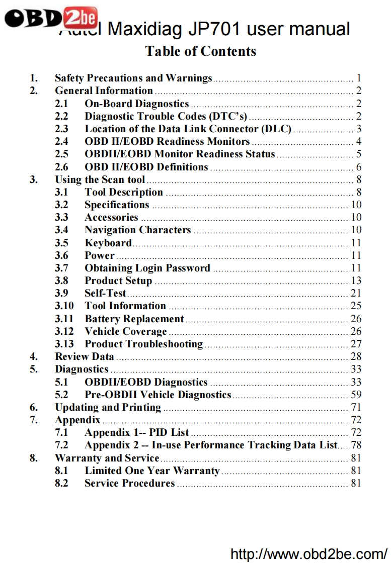Autel-Maxidiag-JP701-使用说明书手册