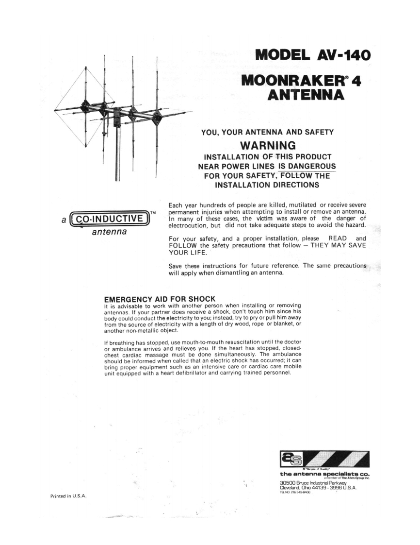 Avanti_AV-140_(Moonraker-4)_Manual操作说明书手册