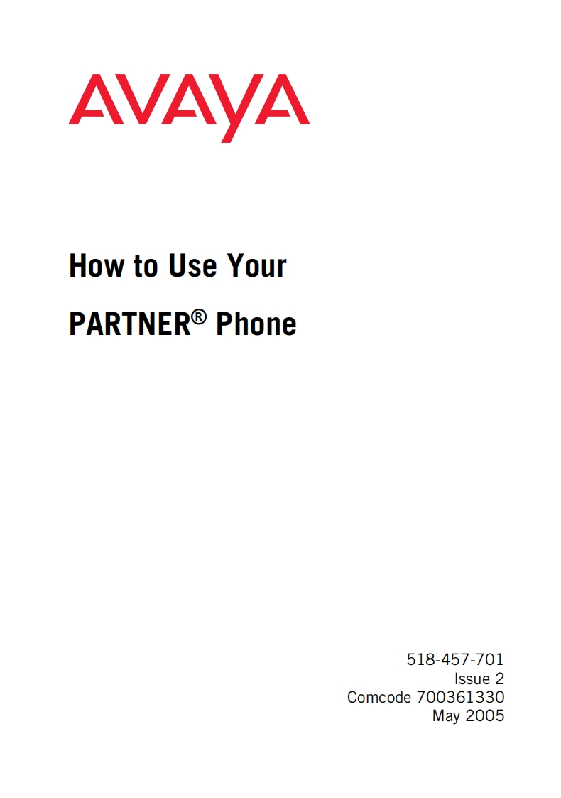 AvayaPartner6PhoneBlack(108883018)快速操作说明书手册