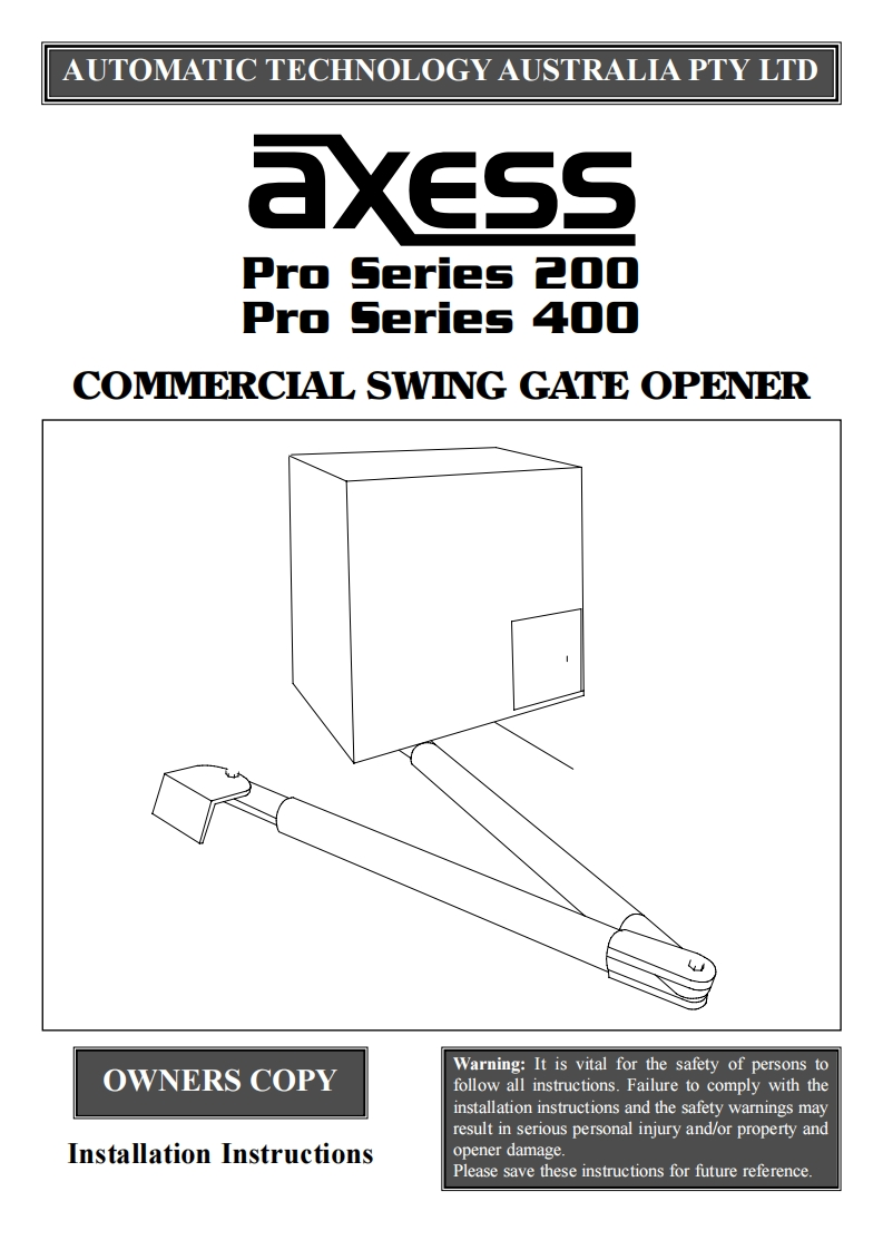 Axess-Pro-Series-200-400-操作说明书手册